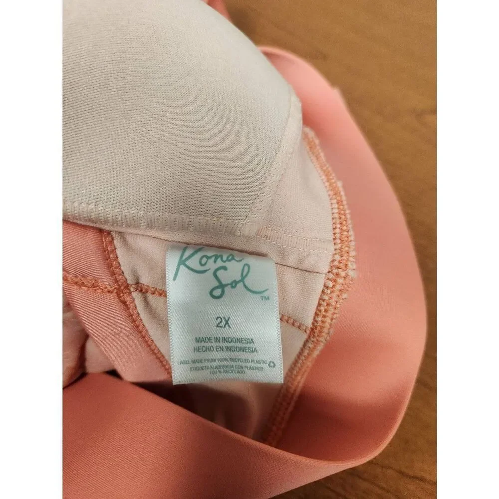 Kona Sol pink and white checkerboard print bikini. 1X bottoms 2X top